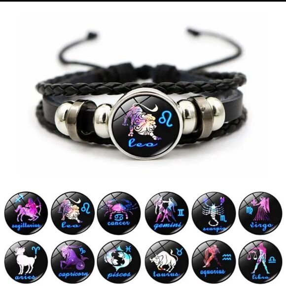 PISCES Zodiac Constellations Bracelet Handwoven Beads Retro Leather Snap NWT - Picture 8 of 14